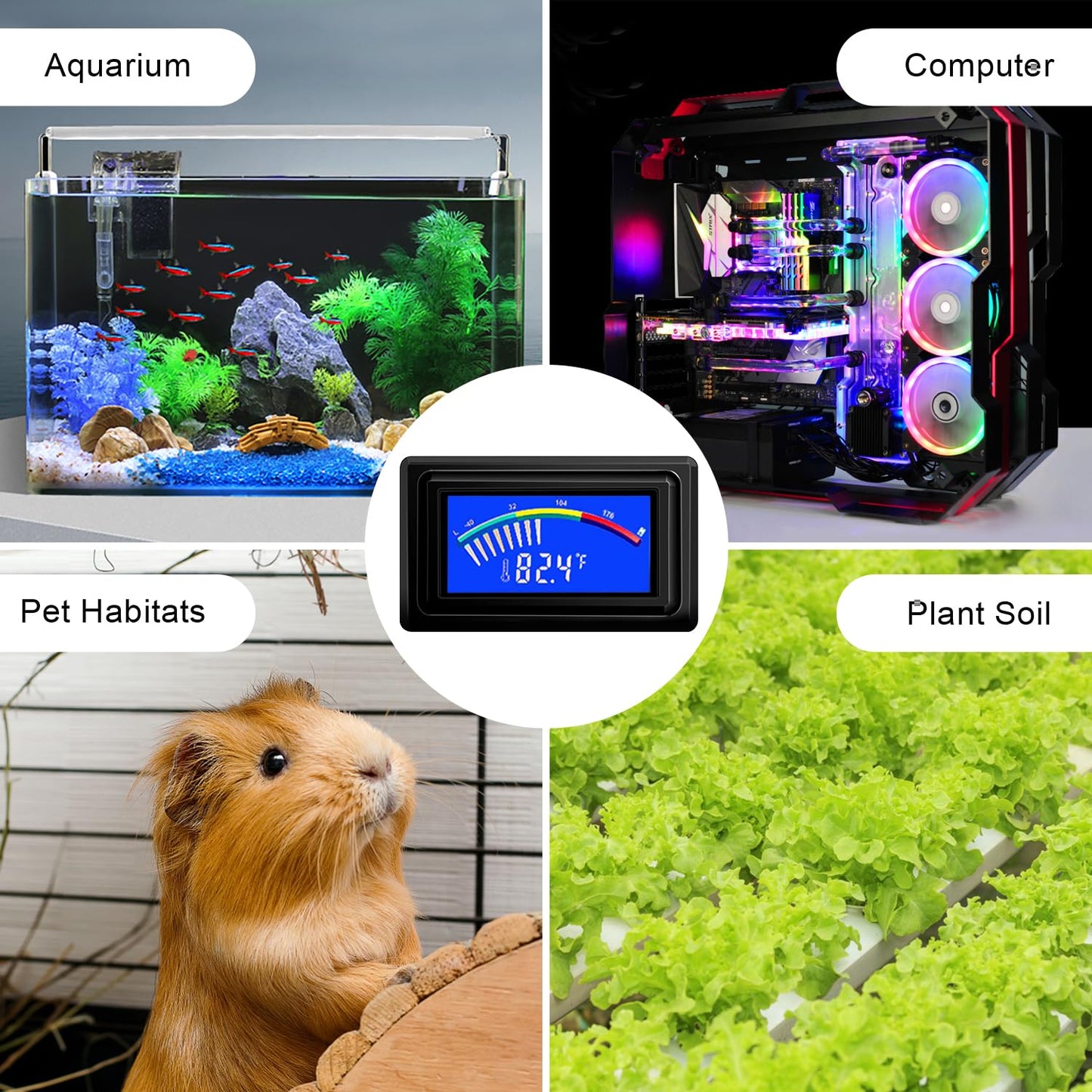 KETOTEK Digital Thermometer Temperature Meter Gauge Waterproof Sensor Probe Aquarium Car PC case Incubator Temp Meter 4 Pin Power Supply Celsius/Fahrenheit LCD Display